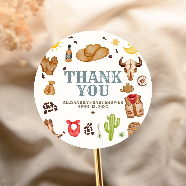 Adesivo Wild West Cowboy Rodeo Baby Shower (Cowboy Western Rodeo Ranch Baby Shower Sticker)