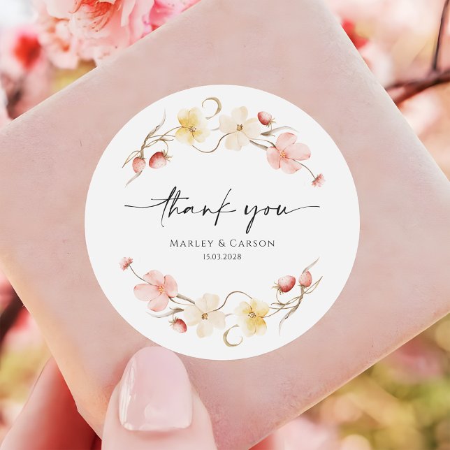 Adesivo Wildflower Blush Floral Wedding Thank You (Criador carregado)