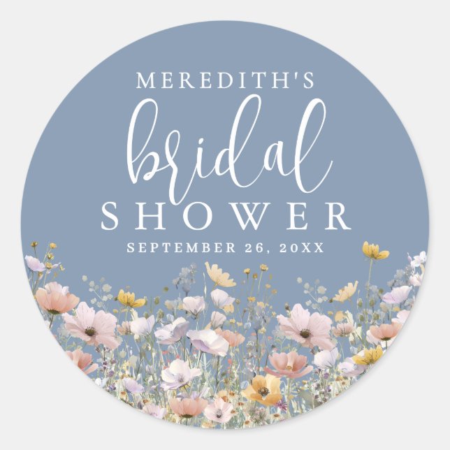 Adesivo Wildflower Dusty Blue Bridal Shower (Frente)