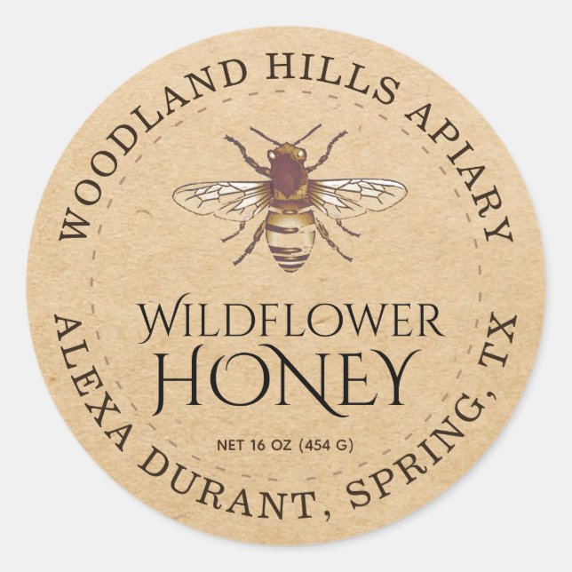 Adesivo Wildflower e Honeybee Kraft Honey Jar Label (Frente)