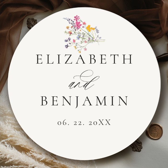 Adesivo Wildflower Grace Modern Floral Romantic Wedding (wildflower wedding theme sticker romantic colorful watercolor pastel floral timeless classic)