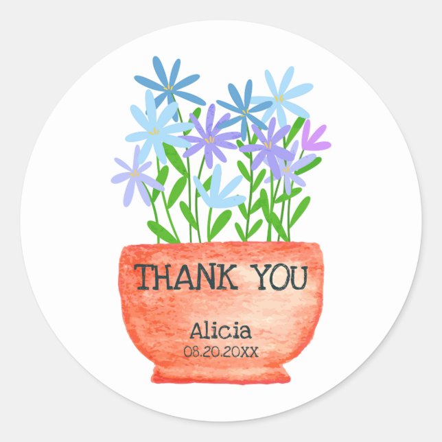 Adesivo Wildflower No Aniversário Botânico Do Pote Obrigad (Frente)