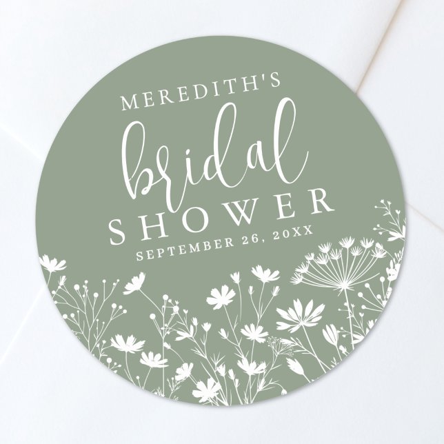 Adesivo Wildflower Sage Green Bridal Shower (Wildflower Sage Green Bridal Shower Classic Round Sticker )