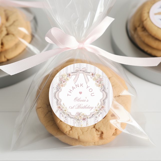 Adesivo Wildflower Vintage Bow Onederful Girl 1st Birthday (Criador carregado)