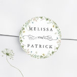 Adesivo Wildflower Wreath Elegant<br><div class="desc">Este elegante adesivo de casamento apresenta uma coroa floral com flores silvestres de cor d'água pintadas à mão em rosa,  amarelo e verde. Para uma personalização mais avançada deste design,  clique no BOTÃO FERRAMENTA DESIGN AZUL acima!</div>