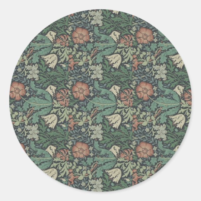 Adesivo William Morris Vintage Compton Verde Rosa Floral (Frente)