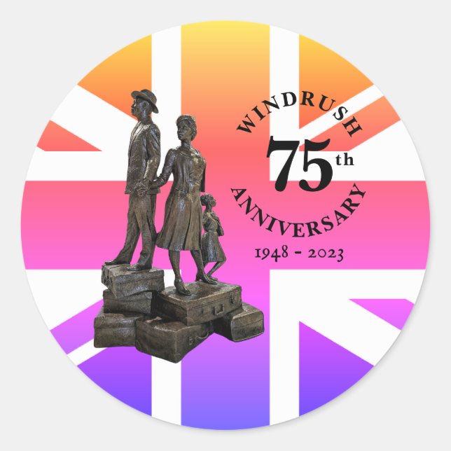 Adesivo Windrush 75º Aniversário Statue Union Jack (Frente)