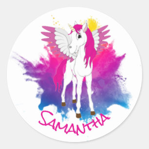 Adesivo Wing Unicorn Party Pink Classk Round Sticker