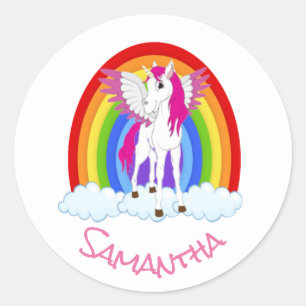 Adesivo Wing Unicorn Party - Rainbow Classk Round Sticker