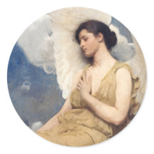 Winged angel figure sleeping dreaming on clouds