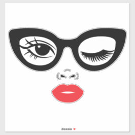 Adesivo Winking Face Sticker – Retro Cat Eye Sunglasses St