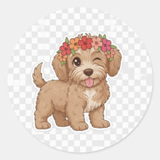 Adesivo Winking Puppy Flower Crown Sticker - Cutest Doodle