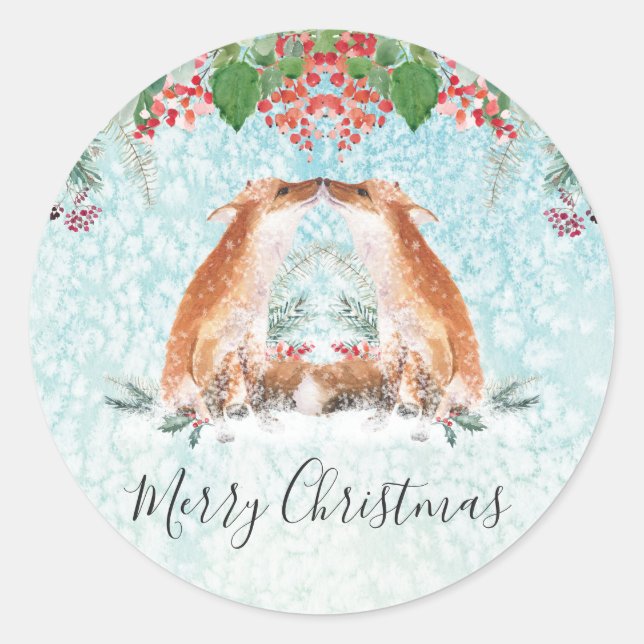 Adesivo Winter Berries Woodland Fox Merry Christmas — Gréc (Frente)