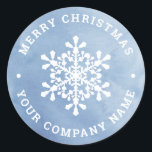 Adesivo Winter Blue Snowflake Merry Christmas Company<br><div class="desc">Os adesivos de presente de Natal personalizados da empresa apresentam floco de neve branco decorativo e sua mensagem personalizada sobre fundo azul-claro-d'água,  moderno e moderno.</div>