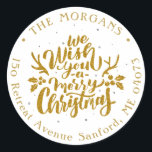 Adesivo Winter Floral Merry Christmas Holiday Address<br><div class="desc">Vinheta redonda Clássica de Natal com Feliz Natal</div>