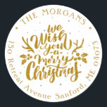 Adesivo Winter Floral Merry Christmas Holiday Address<br><div class="desc">Vinheta redonda Clássica de Natal com Feliz Natal</div>