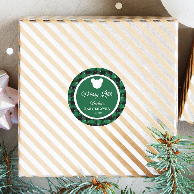 Adesivo Winter Green Plaid Merry Little Baby Shower (Criador carregado)