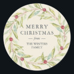 Adesivo Winter Greenery Berries Wreath Christmas Antique<br><div class="desc">Um selo clássico e simples de envelope de vinheta de Natal ou etiqueta de presente de Natal com um verde de inverno na moda e uma coroa de frutas num fundo branco antigo. Basta adicionar seu nome de família. Desenvolvido exclusivamente para você pelo Happy Dolphin Studio. Se precisar de ajuda,...</div>