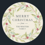 Adesivo Winter Greenery Berries Wreath Christmas Antique<br><div class="desc">Um selo clássico e simples de envelope de vinheta de Natal ou etiqueta de presente de Natal com um verde de inverno na moda e uma coroa de frutas num fundo branco antigo. Basta adicionar seu nome de família. Desenvolvido exclusivamente para você pelo Happy Dolphin Studio. Se precisar de ajuda,...</div>