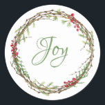 Adesivo Winter Greenery Berries Wreath Christmas Joy<br><div class="desc">Vedante de envelope festivo elegante e moderno ou adesivo de presente para o Natal com o texto "Joy" na caligrafia verde-chic e um verde-inverno na moda e uma coroa de frutas. Desenvolvido exclusivamente para você pelo Happy Dolphin Studio. Se precisar de ajuda ou produtos correspondentes, entre em contato conosco em...</div>
