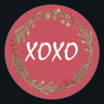 Adesivo Winter Greenery Berries Wreath Christmas XOXO<br><div class="desc">Vedante de envelope festivo elegante e moderno ou adesivo de presente para o Natal com o texto 'XOXO' na caligrafia branca em um fundo vermelho e um toque de na moda do verde e das bagas de inverno. Desenvolvido exclusivamente para você pelo Happy Dolphin Studio. Se precisar de ajuda ou...</div>
