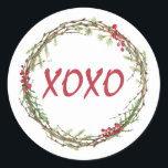 Adesivo Winter Greenery Berries Wreath Christmas XOXO<br><div class="desc">Vedante de envelope festivo elegante e moderno ou adesivo de presente para o Natal com o texto 'XOXO' na caligrafia vermelha em fundo branco e um toque de na moda de verde e de bagas de inverno. Desenvolvido exclusivamente para você pelo Happy Dolphin Studio. Se precisar de ajuda ou produtos...</div>