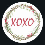 Adesivo Winter Greenery Berries Wreath Christmas XOXO<br><div class="desc">Vedante de envelope festivo elegante e moderno ou adesivo de presente para o Natal com o texto 'XOXO' na caligrafia vermelha em fundo branco e um toque de na moda de verde e de bagas de inverno. Desenvolvido exclusivamente para você pelo Happy Dolphin Studio. Se precisar de ajuda ou produtos...</div>