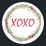 Adesivo Winter Greenery Berries Wreath Christmas XOXO<br><div class="desc">Vedante de envelope festivo elegante e moderno ou adesivo de presente para o Natal com o texto 'XOXO' na caligrafia vermelha em fundo branco e um toque de na moda de verde e de bagas de inverno. Desenvolvido exclusivamente para você pelo Happy Dolphin Studio. Se precisar de ajuda ou produtos...</div>