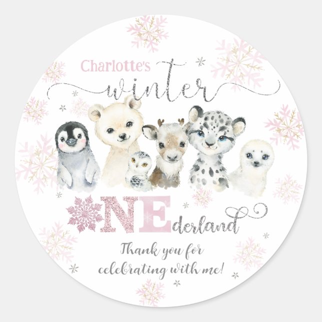 Adesivo Winter Onederland Arctic Animals Snow 1st Birthday (Frente)