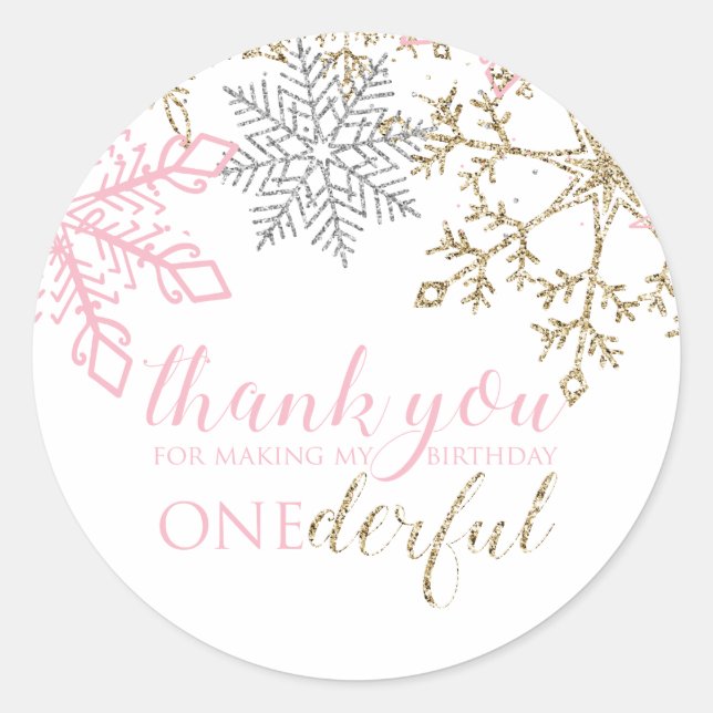 Adesivo Winter Onederland Favor Obrigado Sticker (Frente)