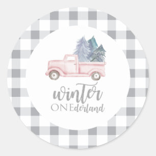 Adesivo Winter Onederland First Birday - caminhão cor-de-