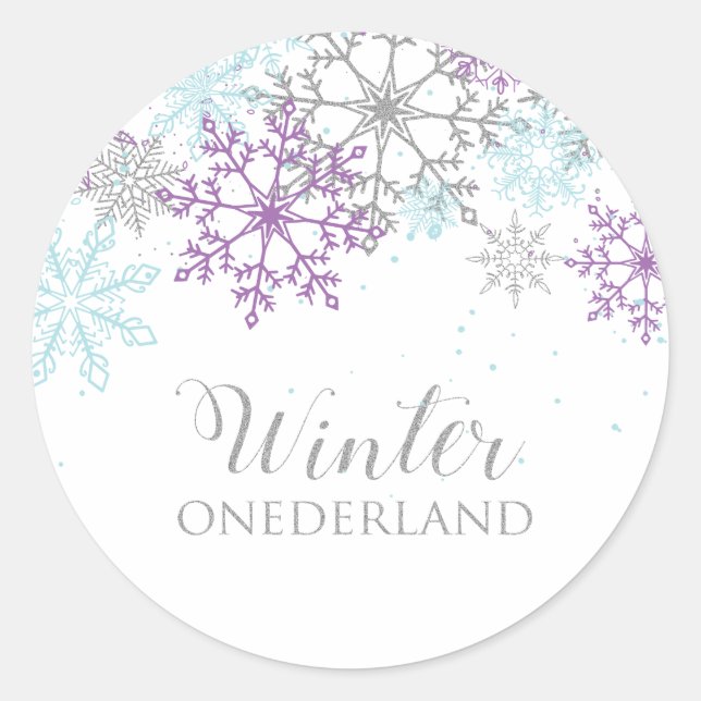 Adesivo Winter Onederland First Birday Purple Blue Paper (Frente)