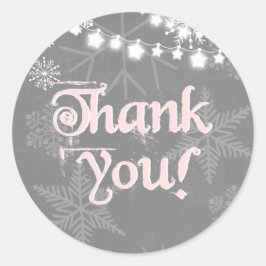 Adesivo Winter onederland Obrigado Flocos de neve Rosa Inv