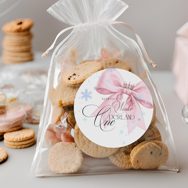 Adesivo Winter ONEderland Pink Bow 1st Birthday Party (Criador carregado)
