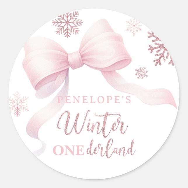 Adesivo Winter Onederland Pink Bow Girl 1st Birthday (Frente)
