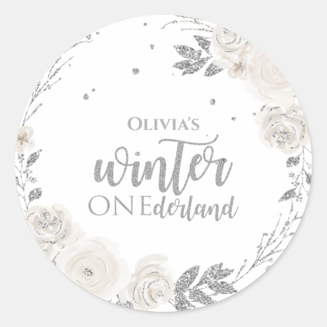 Adesivo Winter Onederland Silver Glitter Floral (Frente)