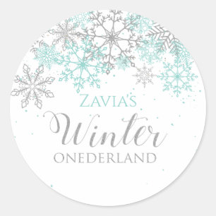 Adesivo Winter Onederland Teal Silver Primeiro Aniversári