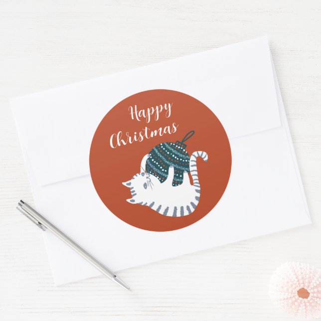 Adesivo Winter Party Christmas Toy Cat Gift  (Envelope)