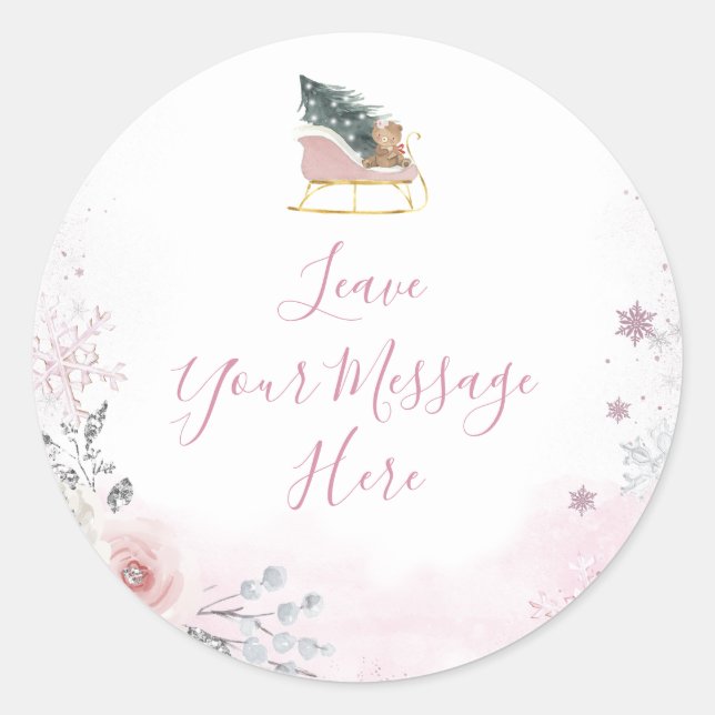 Adesivo Winter Pastel Pink Snowflake Sleigh Your Message (Frente)