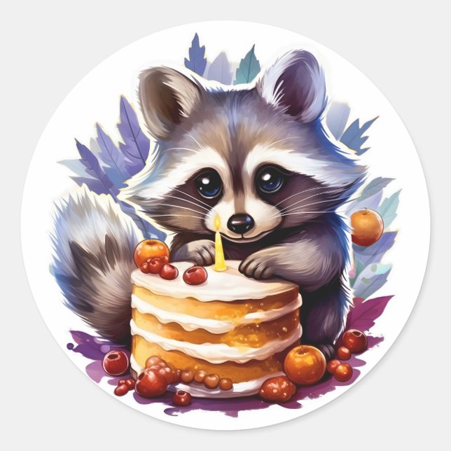Adesivo Winter Raccoon com 1º bolo de aniversário (Frente)