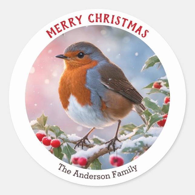 Adesivo Winter Robin Redbreast Festivo Feliz Natal (Frente)