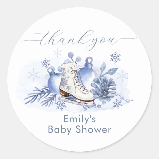 Adesivo Winter Snowflake Ice Skate Baby Shower (Frente)