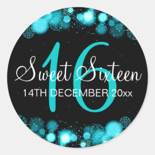 Adesivo Winter Sweet 16 Birthday Turquoise Bokeh Lights