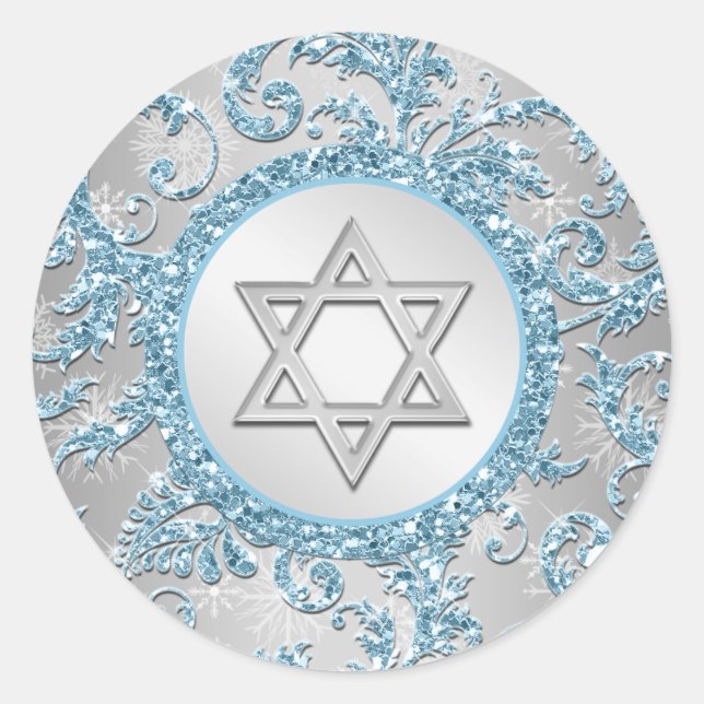 Adesivo Winter Wonderland Damask Bat Mitzvah Sticker 10 (Frente)