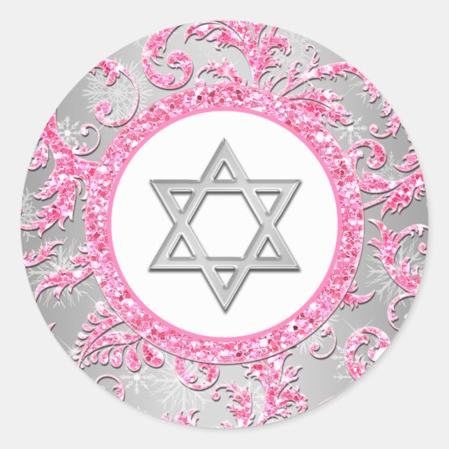 Adesivo Winter Wonderland Damask Bat Mitzvah Sticker 2 (Frente)