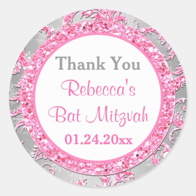 Adesivo Winter Wonderland Damask Bat Mitzvah Sticker 3 (Frente)