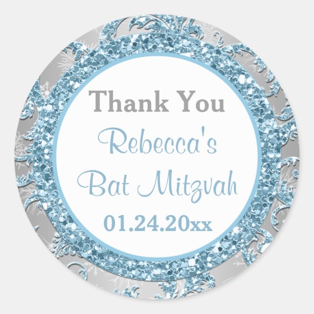 Adesivo Winter Wonderland Damask Bat Mitzvah Sticker 7 (Frente)