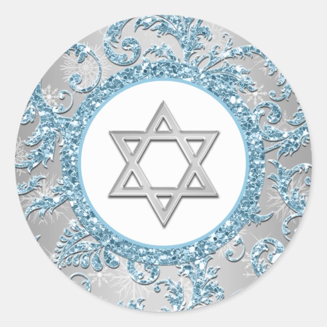 Adesivo Winter Wonderland Damask Bat Mitzvah Sticker 9 (Frente)