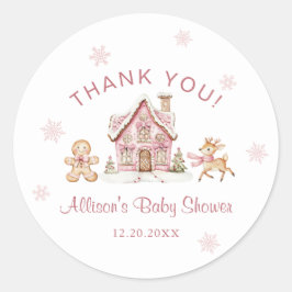 Adesivo Winter Wonderland Pink Baby Shower Thank You