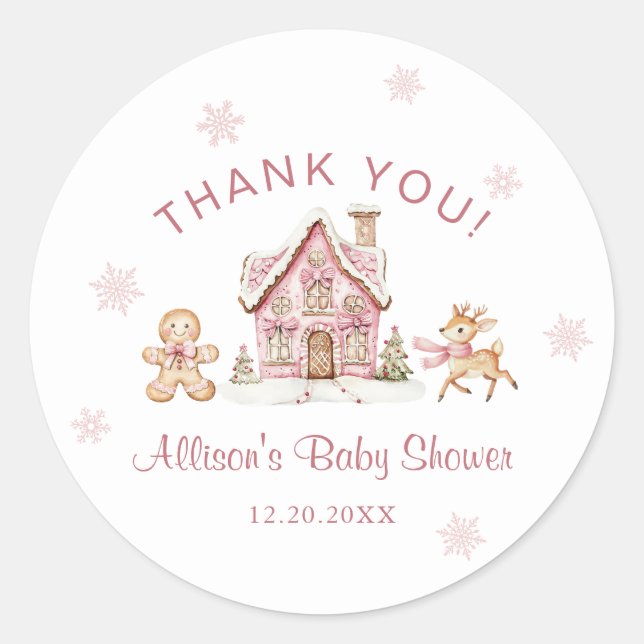 Adesivo Winter Wonderland Pink Baby Shower Thank You (Frente)